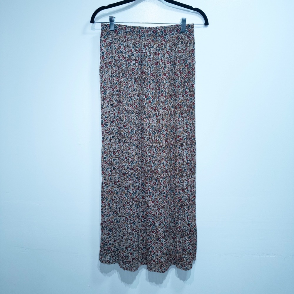 Vintage Neiman Marcus Tan Floral Bohemian Swing Maxi Skirt Size Small